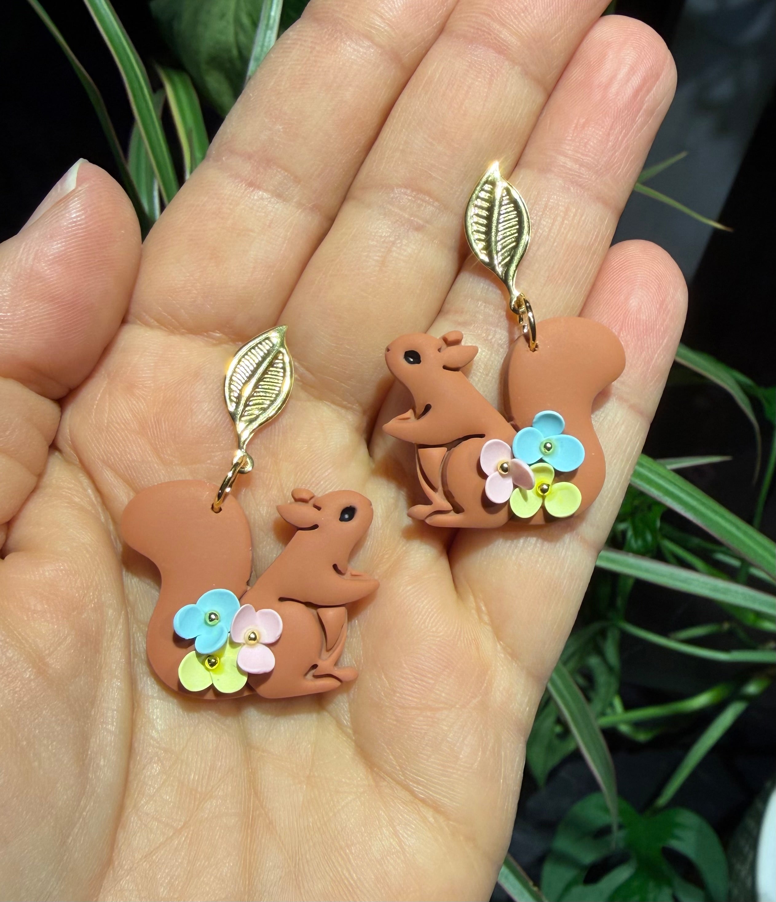 Floral Squirrel Earrings